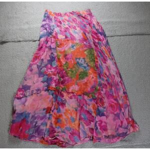 U.R.U. URU Skirt One Size Floral HAND DYED MAXI VINTAGE USA Art To WEAR BOHO